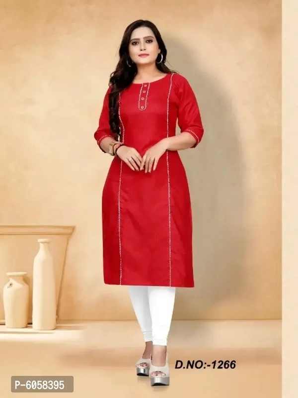 Elite Red Ruby Cotton Self Design Kurta For Women - Red, XL
