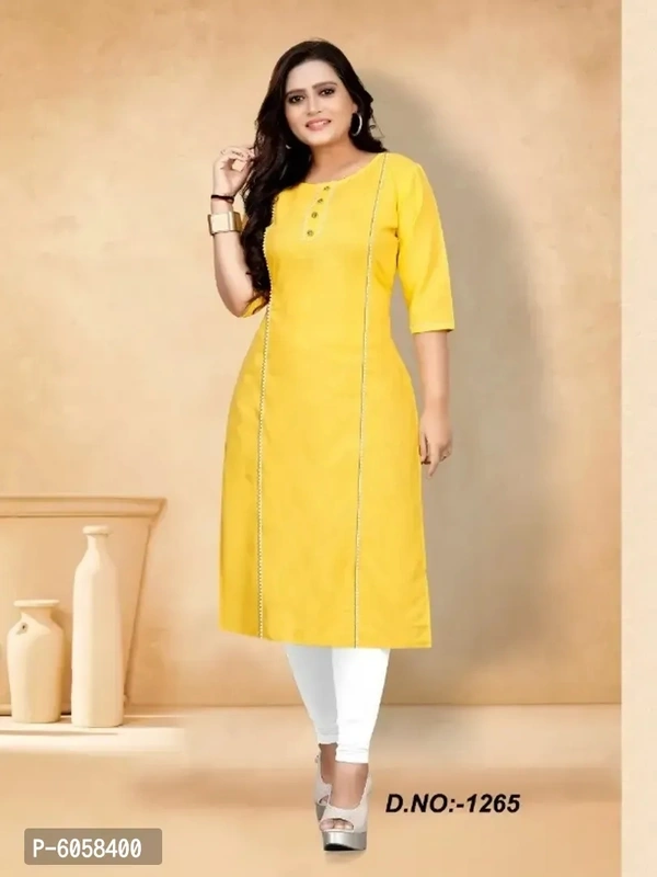 Elite Yellow Ruby Cotton Self Design Kurta For Women - Yellow, XL