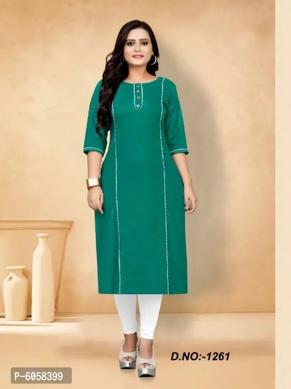 Elite Green Ruby Cotton Self Design Kurta For Women - Green, XL