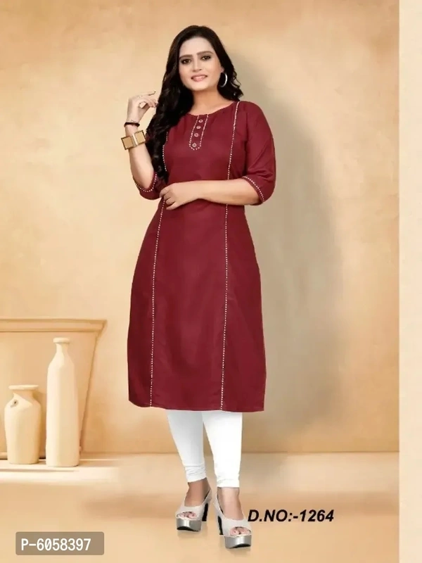 Elite Maroon Ruby Cotton Self Design Kurta For Women - Maroon, 3XL