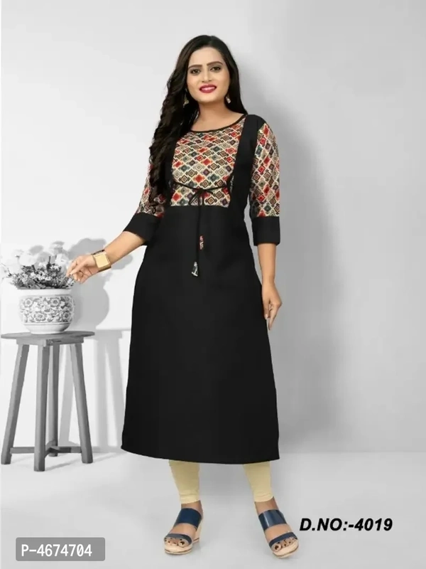 Women Cotton Printed Straight Kurta - Black, 4XL
