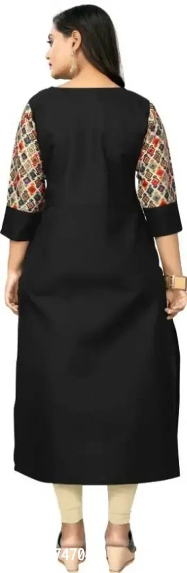Women Cotton Printed Straight Kurta - Black, 4XL