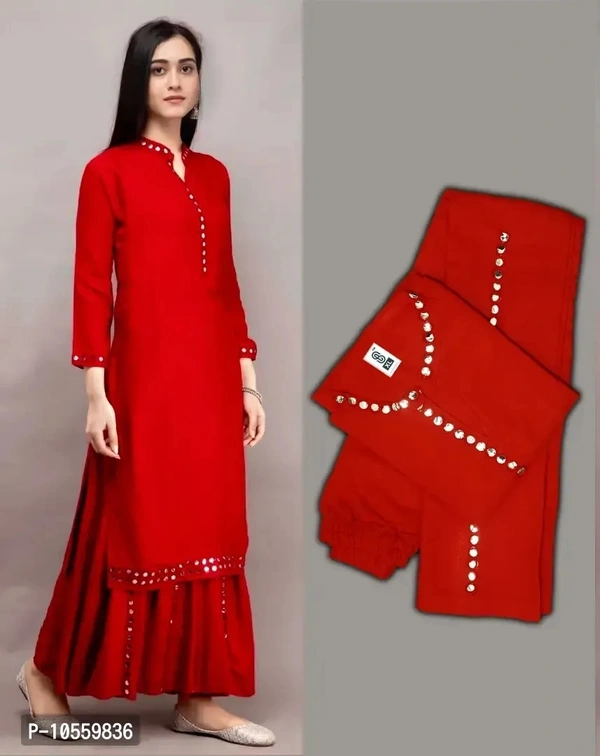 Trendy Women Rayon Kurta with Bottom - Red, 2XL