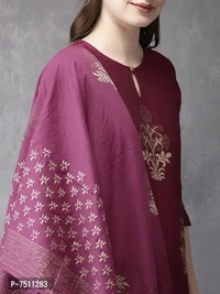Stylish Cotton Printed Womens Kurti with Bottom and Dupatta - S