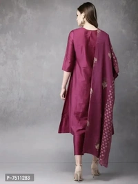 Stylish Cotton Printed Womens Kurti with Bottom and Dupatta - S