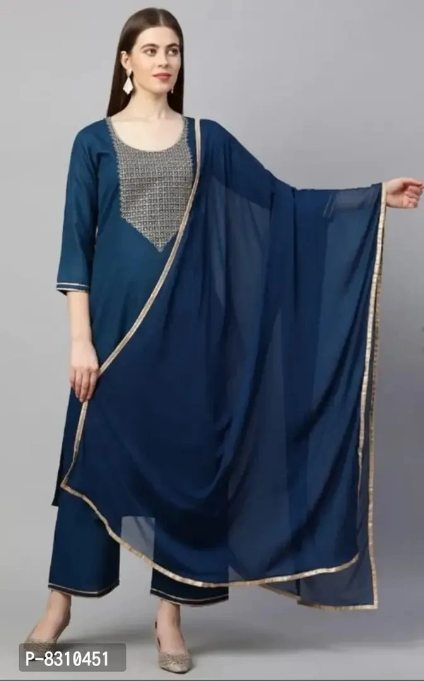 New Ethnic Kurta Set With Dupatta Set - L