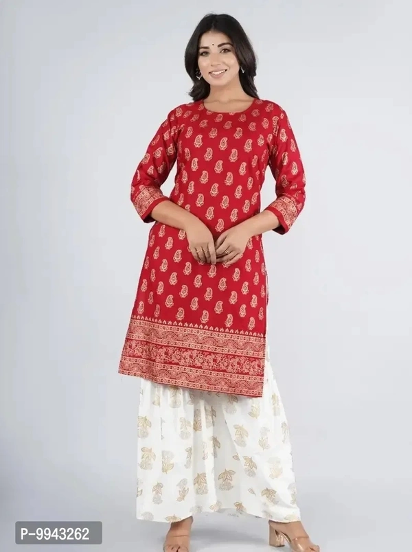 Trendy Women Rayon Kurta with Pant - Red, XL
