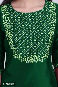 Elite Green Cotton Embroidered Kurta with Pant And Dupatta Set For Women - S