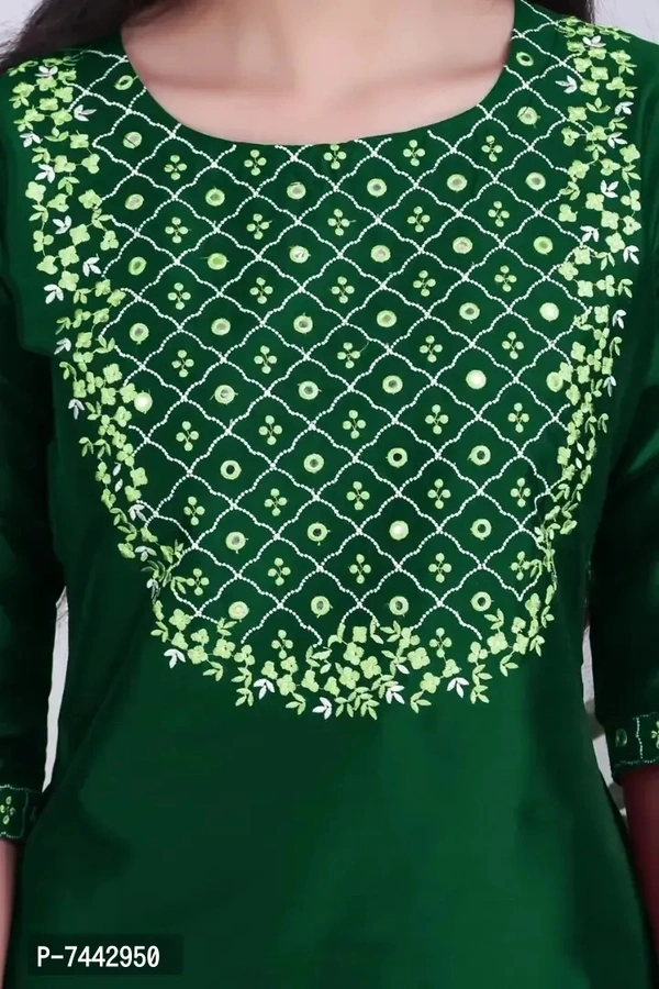 Elite Green Cotton Embroidered Kurta with Pant And Dupatta Set For Women - XL