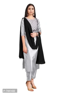 Reliable Grey Cotton Embroidered Kurta with Pant And Dupatta Set For Women - Gray, 4XL