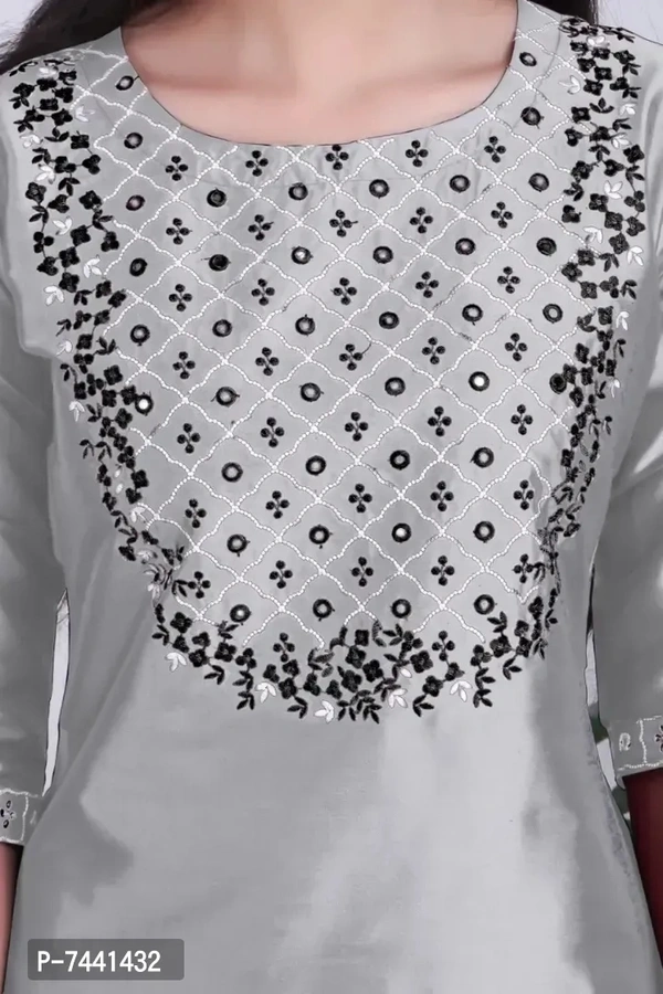 Reliable Grey Cotton Embroidered Kurta with Pant And Dupatta Set For Women - Gray, 4XL