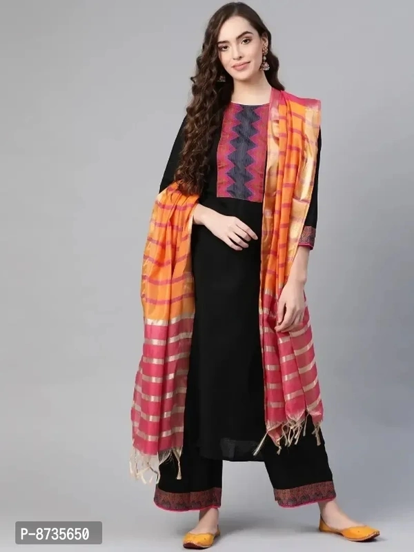 Classic Cotton Printed Kurta, Bottom and Dupatta Set for Women - S