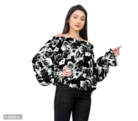 Latest Printed Black Top For Women - Free Size
