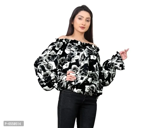 Latest Printed Black Top For Women - Free Size