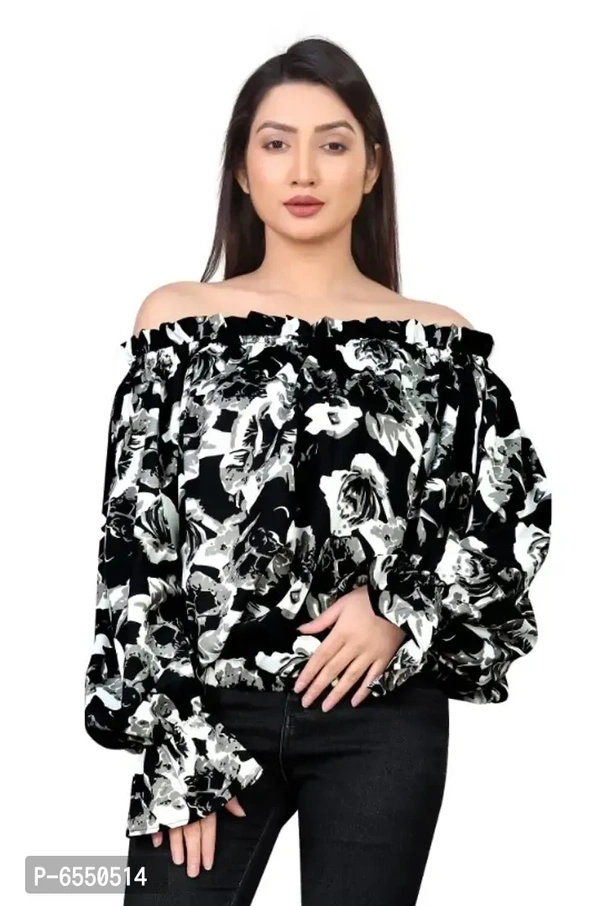 Latest Printed Black Top For Women - M