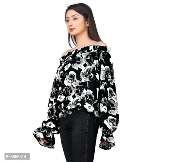 Latest Printed Black Top For Women - xl