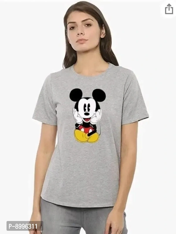 Stylish Fancy Cotton Blend Printed Short Sleeves T-Shirts For Women - M