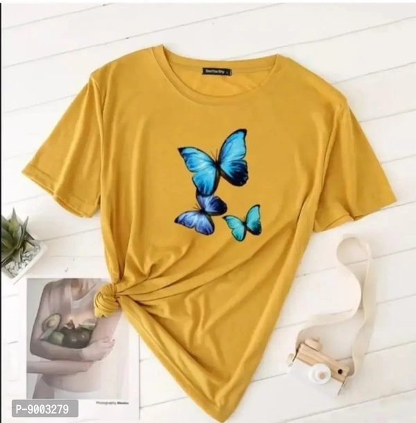 Elegant Yellow Cotton Blend Printed Top For Wome - M