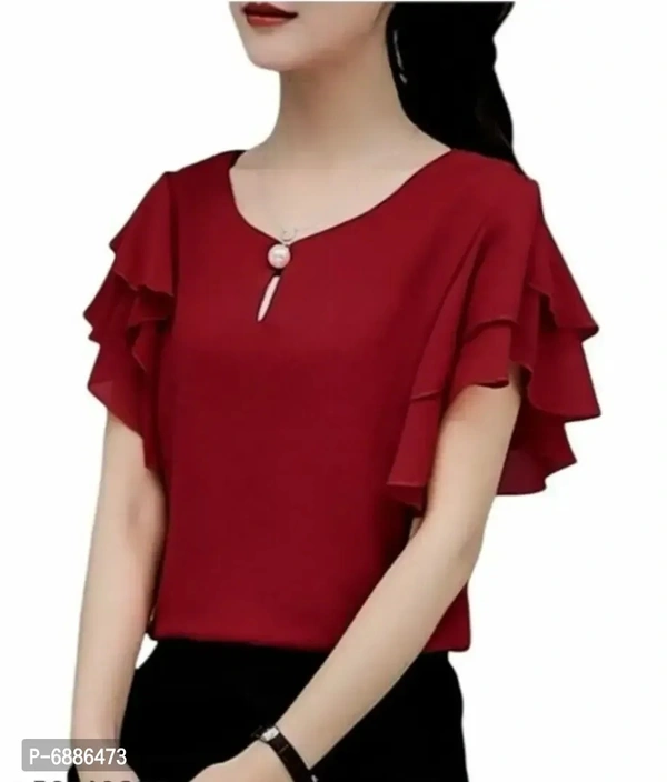 Reliable Maroon Georgette Solid Tops For Women And Girls - XL