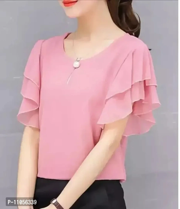 Elegant Pink Georgette Solid Top For Women - l