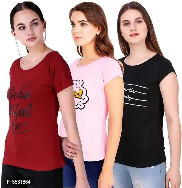 Trendy Printed Cotton T-Shirt Combo of 3 - S