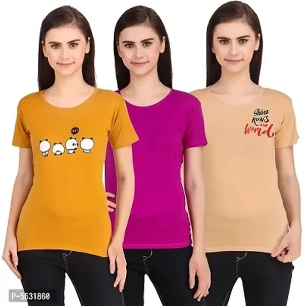 Trendy Printed Cotton T-Shirt Combo of 3 - S