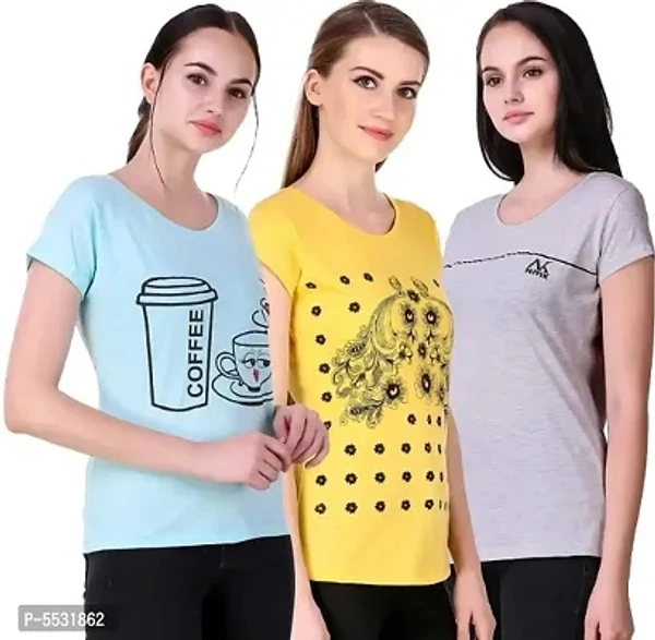 Trendy Printed Cotton T-Shirt Combo of 3 - S