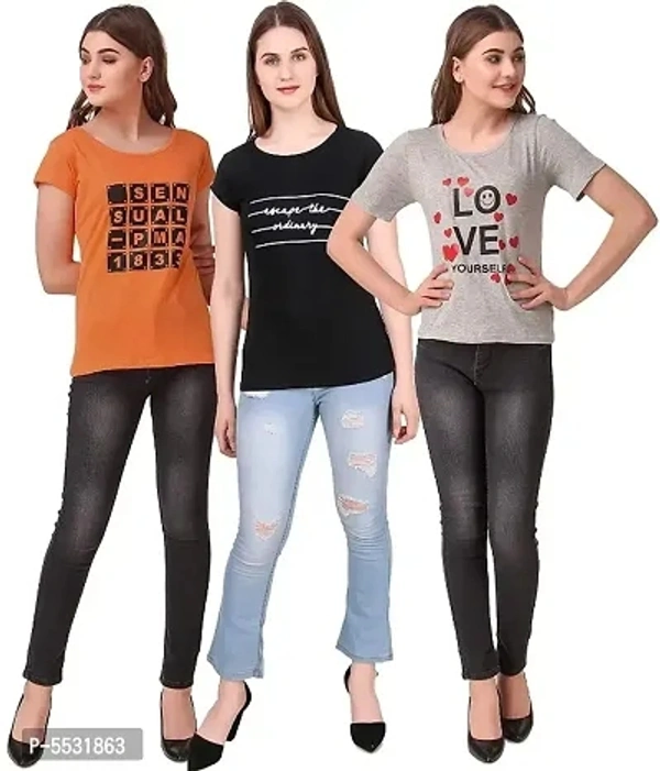 Trendy Printed Cotton T-Shirt Combo of 3 - S