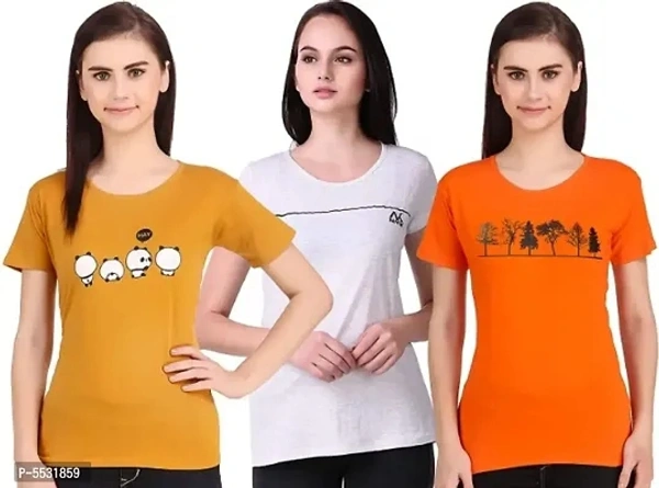 Trendy Printed Cotton T-Shirt Combo of 3 - l