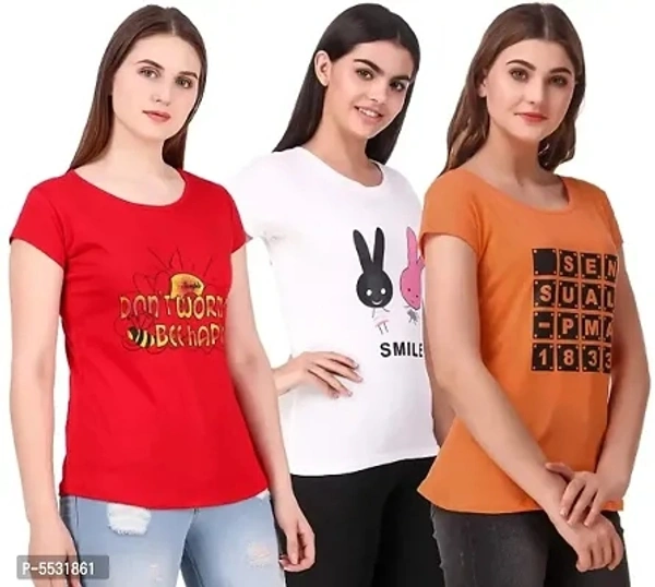 Trendy Printed Cotton T-Shirt Combo of 3 - m