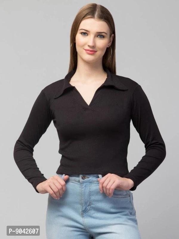Classic Polo Collar Full Sleeves Top for Women - Xs