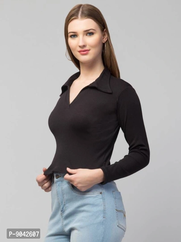Classic Polo Collar Full Sleeves Top for Women - m