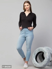 Classic Polo Collar Full Sleeves Top for Women - m