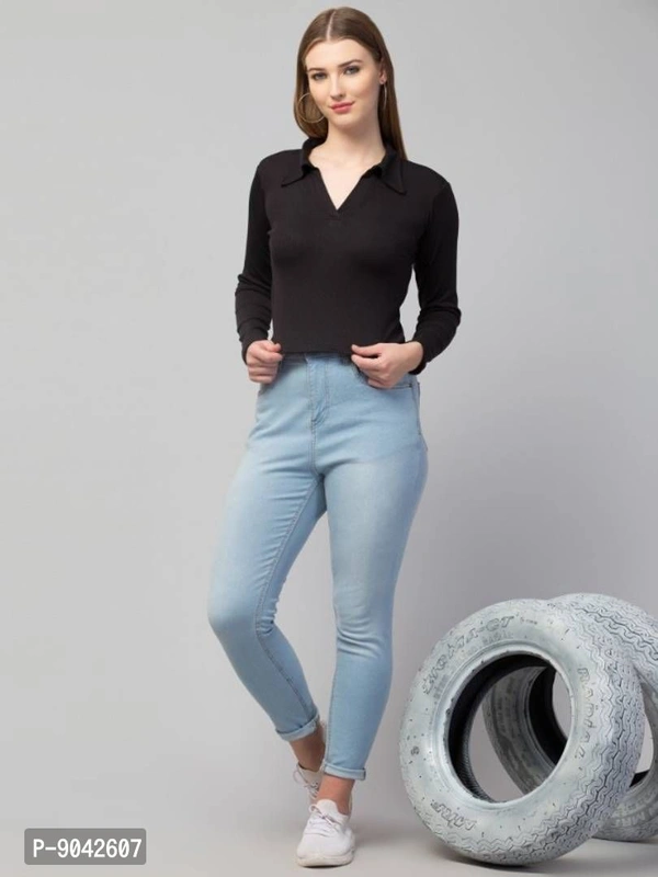 Classic Polo Collar Full Sleeves Top for Women - m