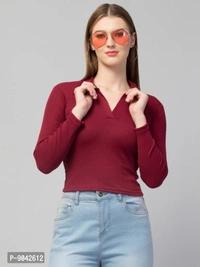 Classic Polo Collar Full Sleeves Top for Women - S