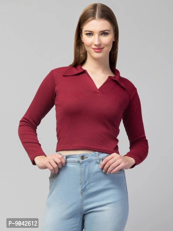 Classic Polo Collar Full Sleeves Top for Women - l