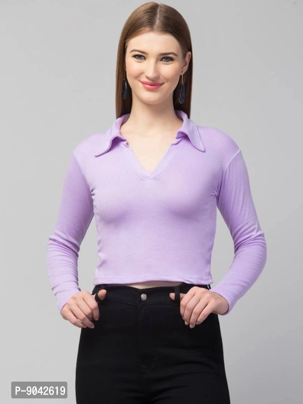 Classic Polo Collar Full Sleeves Top for Women - XL