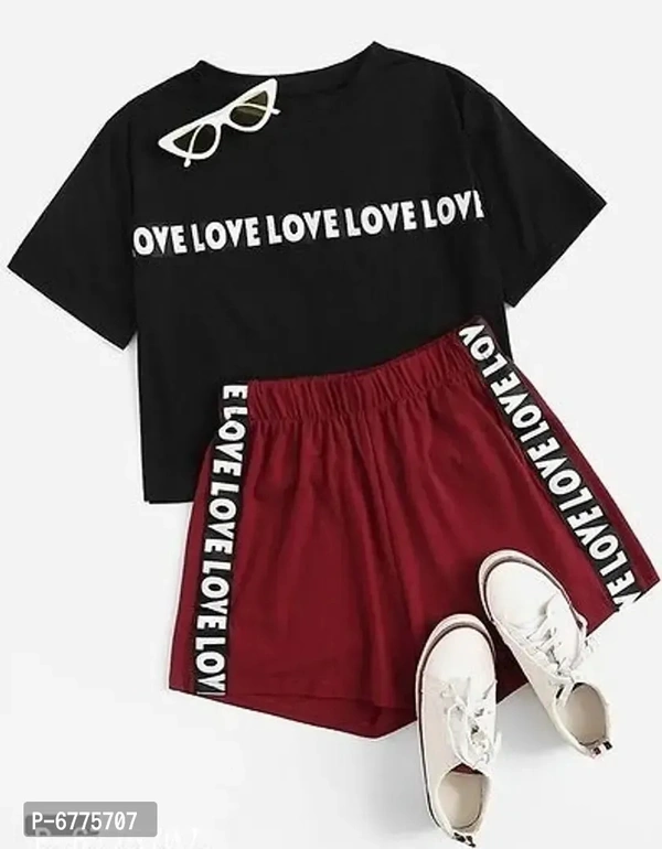 Black love tees with maroon shorts set of two - l
