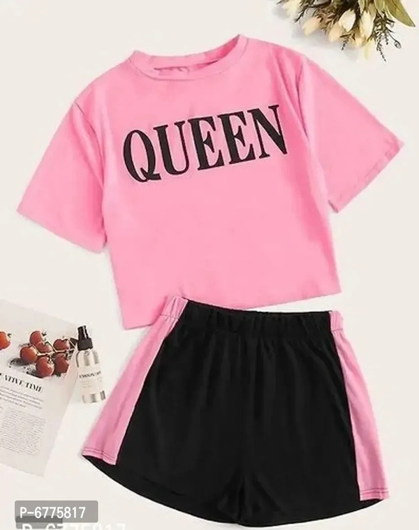 Pink queen tees with black shorts set of two - XL