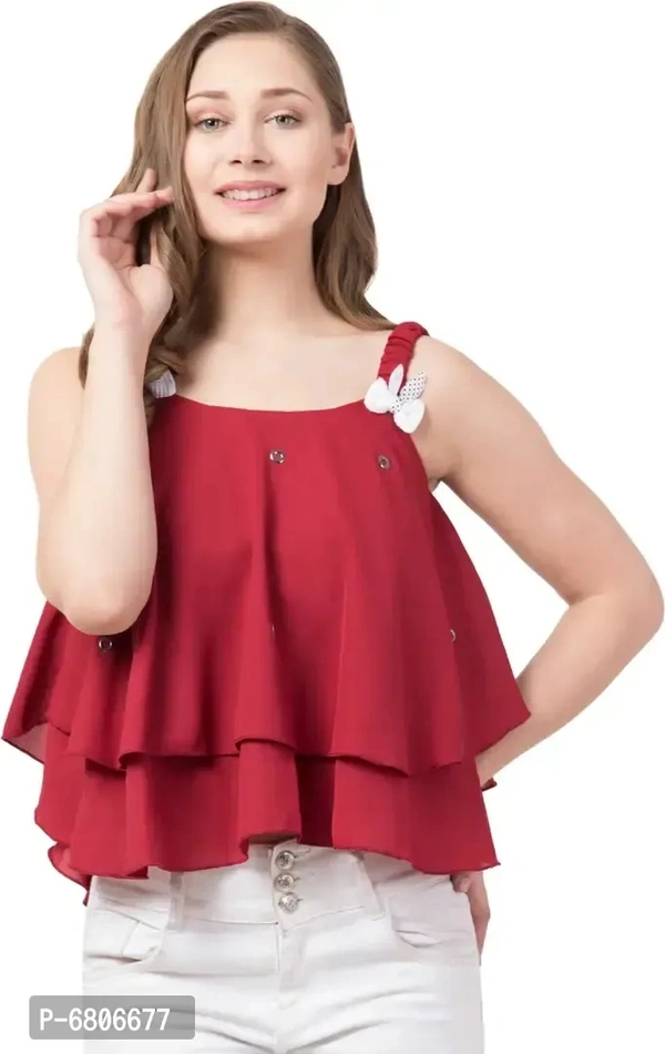 Fancy Trendy Georgette Chiffon Blend Casual Butterfly Tops For Women - l