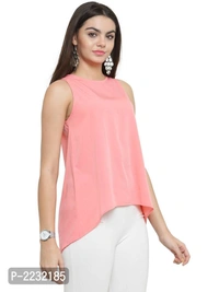 Pink Solid Crepe Trendy Sleeveless Top - l