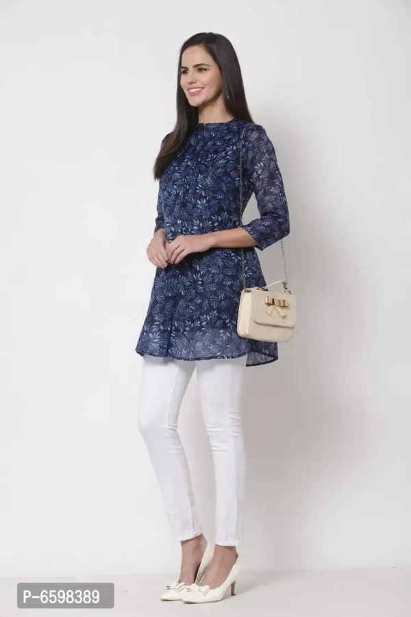 Stylish Organza Printed Tunic For Women And Girls - XL