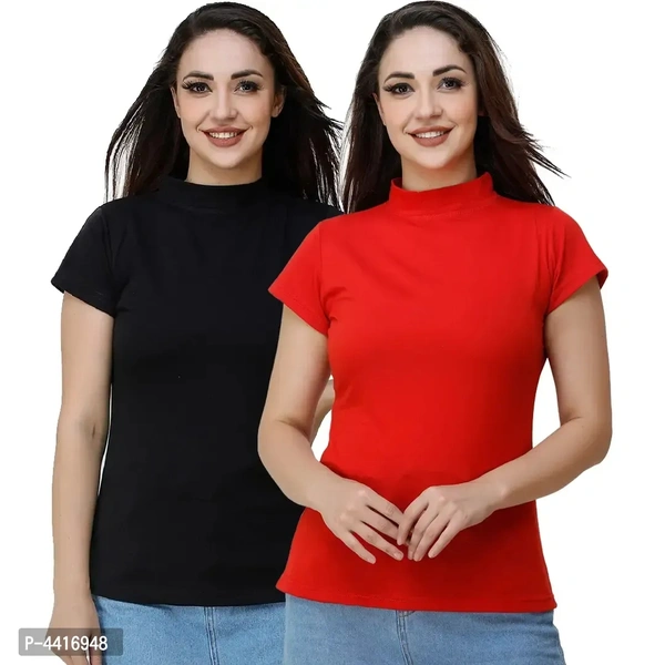 Halter neck solid T shirt for women pack of 2 - l