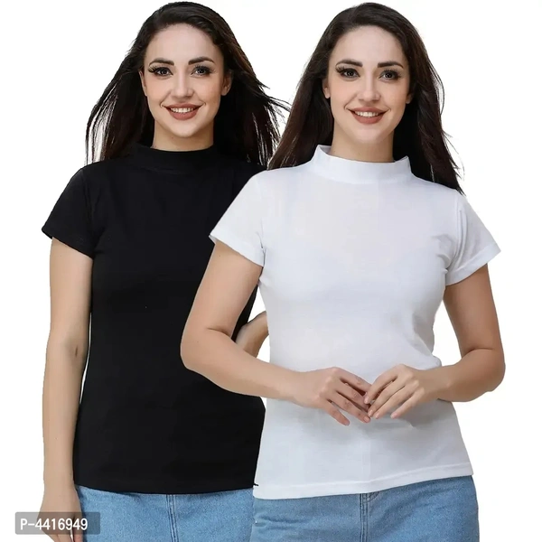 Halter neck solid T shirt for women pack of 2 - S
