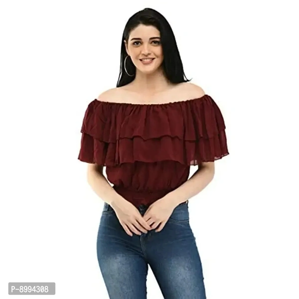 Womenster Women's Frill Trim Full Sleeve Regular Fit Top - l
