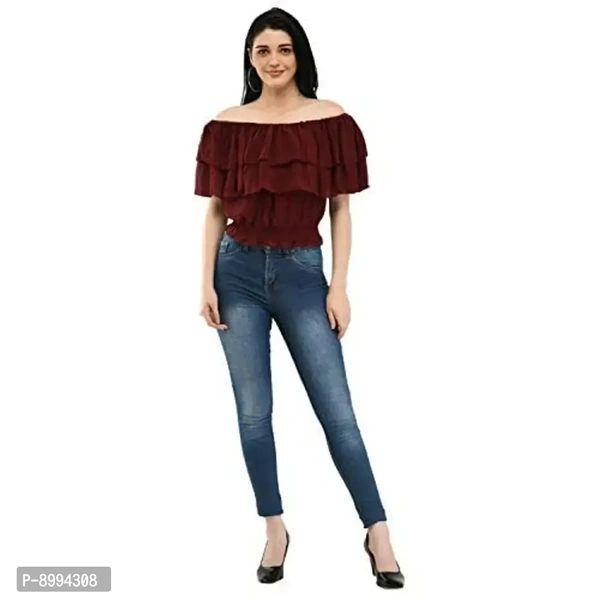Womenster Women's Frill Trim Full Sleeve Regular Fit Top - l
