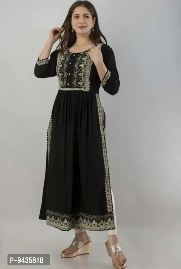 Beautiful Long Nyra Cut Kurti - Black, 2XL
