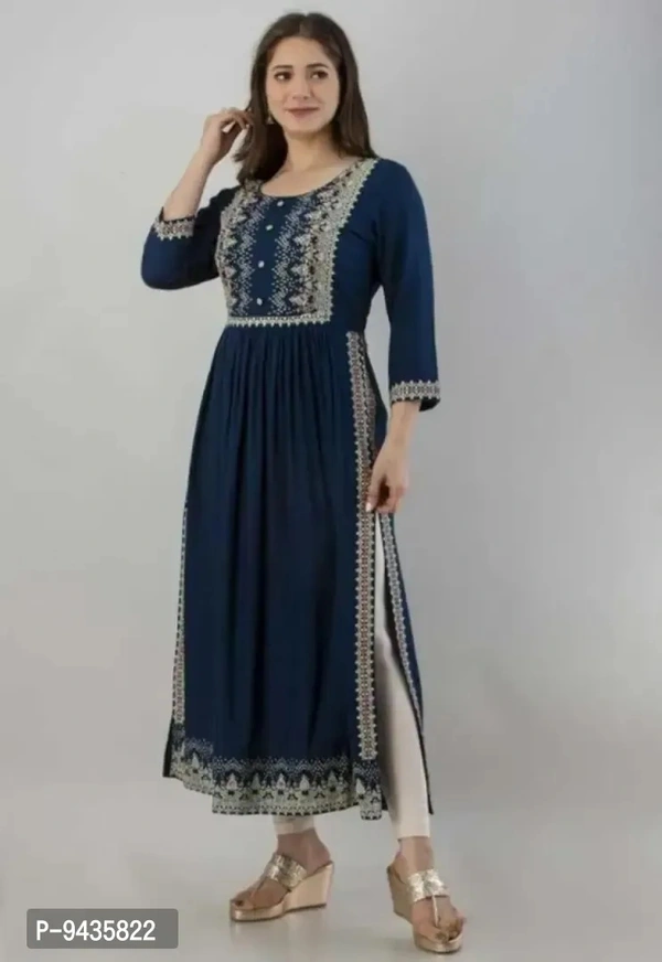 Beautiful Long Nyra Cut Kurti - Navy Blue, L