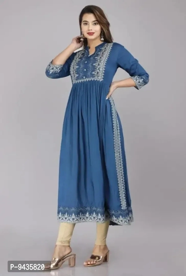 Beautiful Long Nyra Cut Kurti - Blue, M