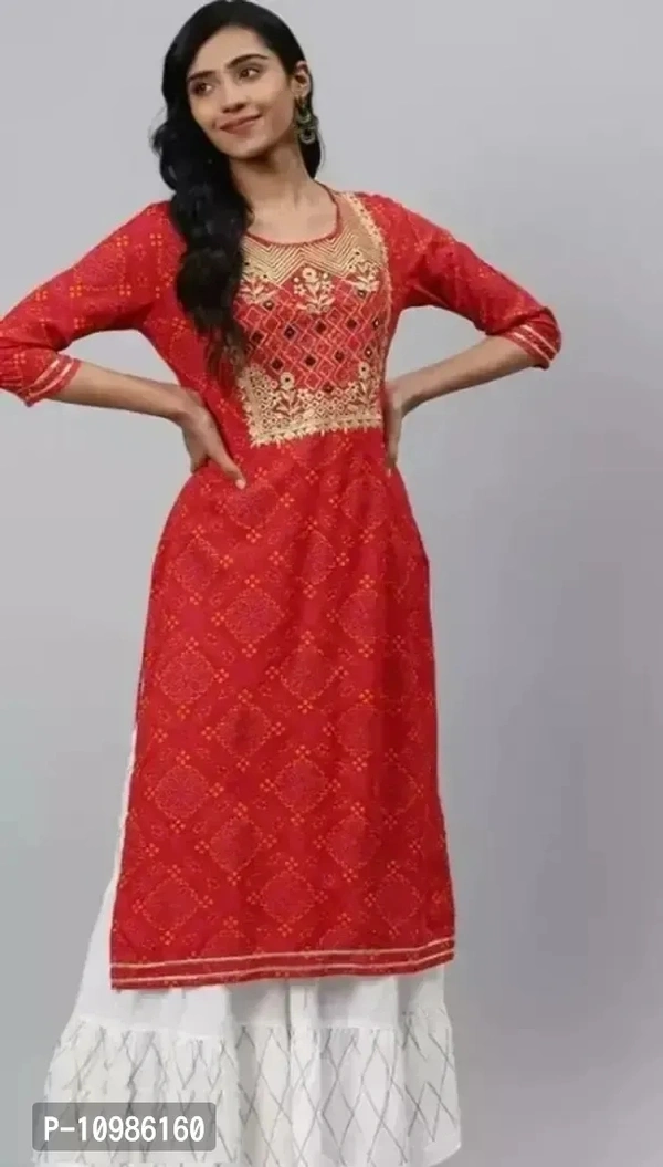 Beautiful Rayon Embroidered Red Kurti With Sharara For Women - Red, L